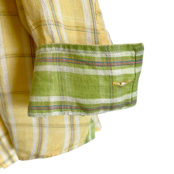 Indigo Palms Denim Company 100% Linen Yellow Plaid Button Down Shirt Mens LG - Picture 5 of 11